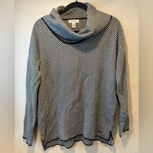 Calvin Klein Chevron Patterned Cowl Neck Sweater Black and White